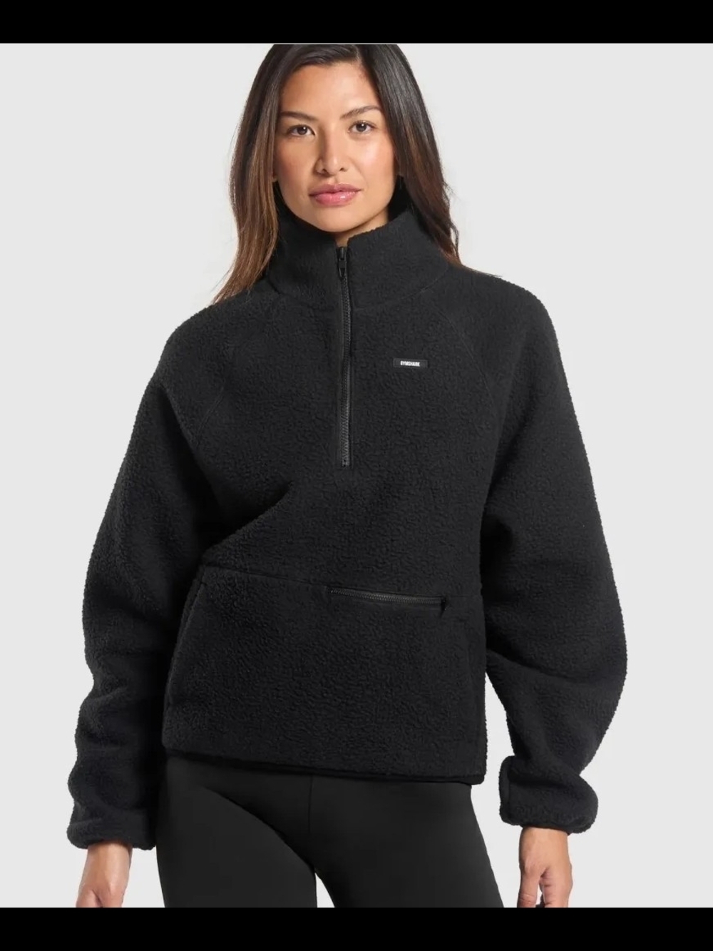 Gymshark Black Sherpa Half-Zip Pullover.